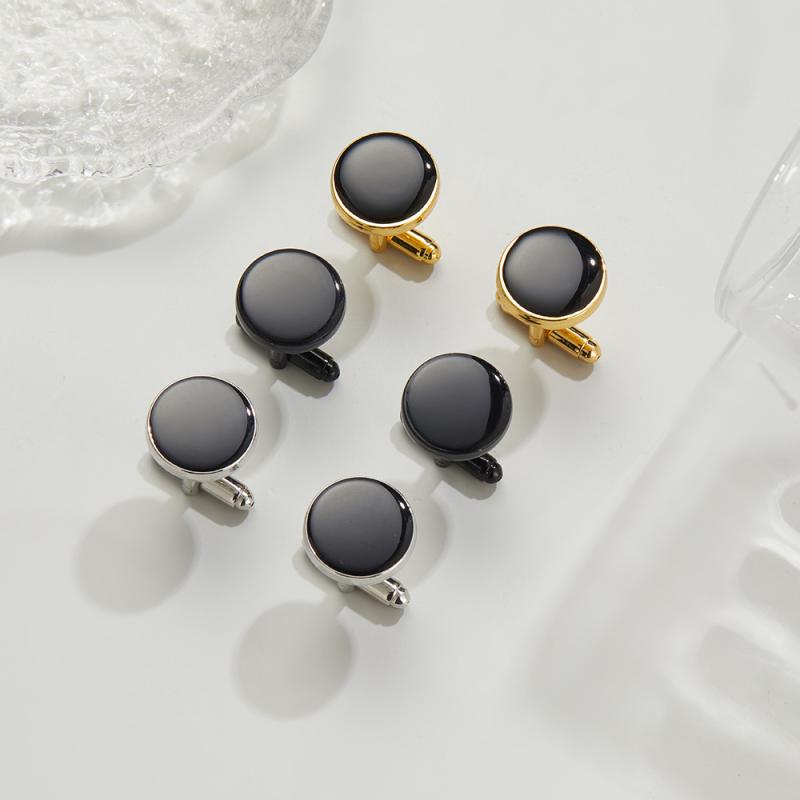 カフリンクス メンズ レディース 袖ボタン ラウンド 丸形 シンプル ビジネス 結婚式 冠婚葬祭 スーツ ワイシャツ ゴールド シルバー ブラック 合金 高級感 秋冬 ラッカー エナメル 紳士服 礼装 小物