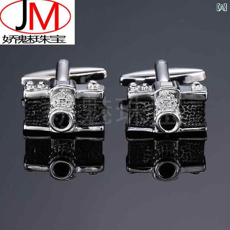 カフスボタン メンズ レディース カフリンクス カメラ レトロ ヴィンテージ風 アンティーク調 ブラック シルバー 銅 電気メッキ加工 おしゃれ かわいい 水晶 アクセサリー ビジネス スーツ フォーマル 結婚式 パーティー 冠婚葬祭 紳士服 普