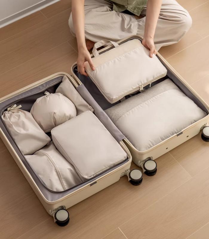 Vacuum Pack Bags - トラベルポーチ メッシュ 防水 大容量 圧縮バッグ 収納 巾着袋 下着 衣類 靴 荷物 小分け 整理整頓 軽量 持ち運び 便利 ファスナー 旅行 出張 引越し クローゼット スーツ キャリーケース パッキング オーガナイザー セット