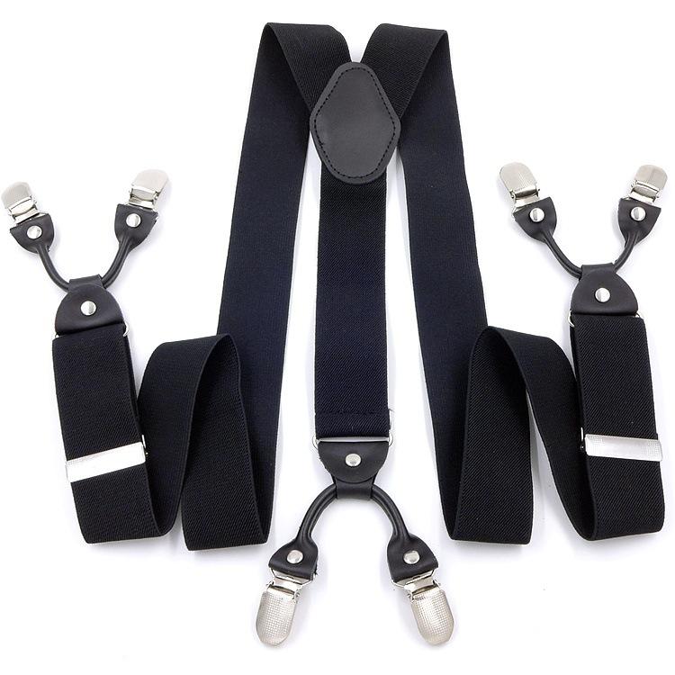 サスペンダー メンズ レディース 3.5cm幅 6クリップ ジャガード織 ズボン吊り 吊りバンド 黒 ブラック フォーマル ビジネス カジュアル 紳士 婦人 ファッション小物 伸縮性 サイズ調整 太め おしゃれ 高級感