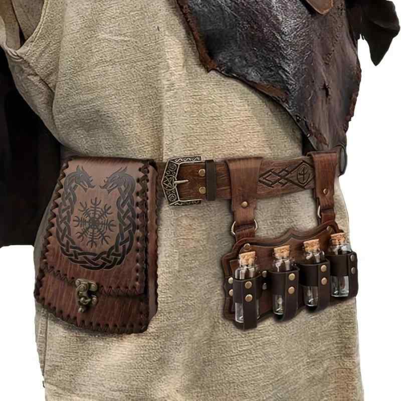 コスプレ小道具 メンズ レディース 中世 ヴァイキング カウボーイ 錬金術 ポーションボトル ウエストポーチ ベルト PUレザー ファンタジー 魔法使い ハロウィン イベント 舞台 高級感 ブラウン ブラック 春夏