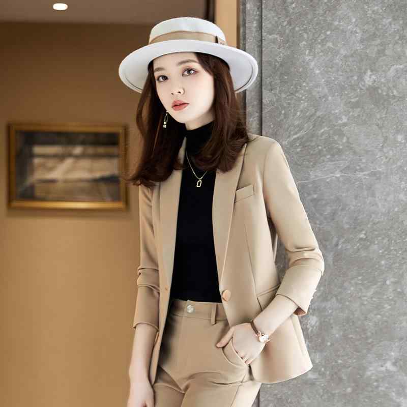 樂天商城 - セットアップ レディース 秋冬 テーラードジャケット パンツスーツ スカートスーツ 上下セット 事務服 ブラック カーキ ベージュ 通勤 オフィス 普段使い 韓国 きれいめ カジュアル 高級感 無地 長袖 ボタン 切り替え 小さいサイズ フォーマル