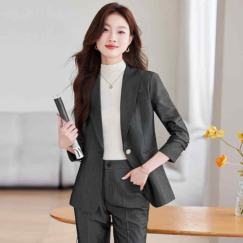 セットアップ レディース 秋冬 ジャケット ロングパンツ スリム 高級感 事務服 美容院 司会 きれいめ 上品 シェニール 再生繊維 快適 ピンク オレンジ グレー 無地 ストレッチ ベルスリーブ エレガント