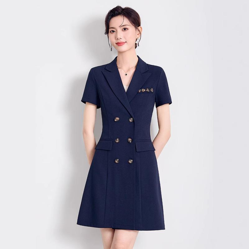 ワンピース レディース 半袖 テーラードカラー 襟 ビジネス 通勤 事務服 高級感 春夏 きれいめ 上品 エレガント 30代 ネイビー ブラッ..