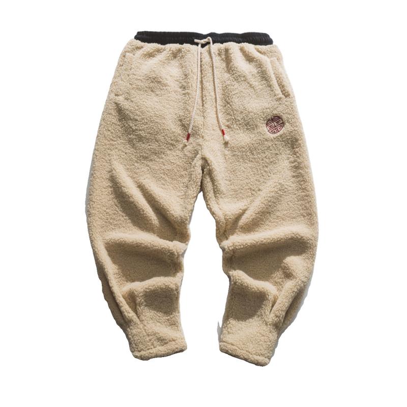 カジュアルパンツ メンズ サルエルパンツ チャイナ風 ビンテージ風 秋冬 厚手 裏ボア 暖かい 防寒 刺繍 大きいサイズ ワイドパンツ バルーンパンツ アラジンパンツ シェニール素材 ウエストゴム 紐 防風 普段使い 部屋着 アウトドア ブラック ブ