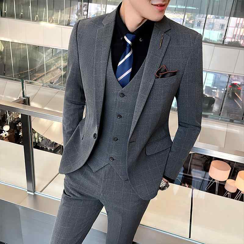 Trousers, Bottoms - テーラードジャケット メンズ ベスト チェック柄 スリム タイト 紳士服 男性用 ビジネス 結婚式 パーティー 高級感 オールシーズン アセテート 混紡素材 襟 ボタン ブラック ダークグレー ライトグレー