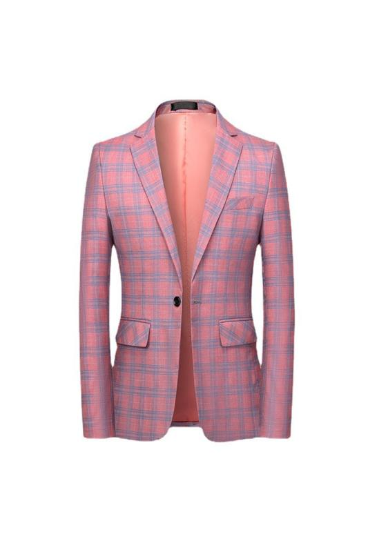 Other - テーラードジャケット メンズ 男性用 チェック柄 格子柄 スリム 細身 カジュアル 紳士服 オールシーズン 長袖 綿混 ポリエステル 高級感 アイボリー ピンク ライトブルー ボタン フラップポケット ノッチドラペル 普段使い 通勤