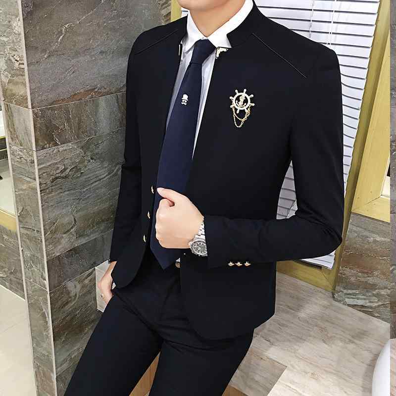 Other - ジャケット メンズ セットアップ スーツ 紳士 男性用 スタンドカラー 立襟 スリム タイト 春秋 コットン アセテート繊維 結婚式 披露宴 二次会 礼服 フォーマル カジュアル ビジネス メタルパーツ ボタン ブルー ブラック ワインレッド 高級感 おしゃれ