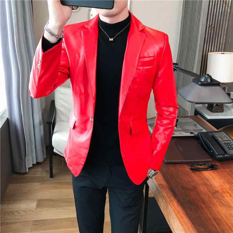 テーラードジャケット メンズ 男性用 紳士服 アウター 春秋 牛革 レザー スリム タイト 細身 ボタン きれいめ カジュアル ビジネス 普段使い 通勤 高級感 おしゃれ 韓国ファッション ブラック ホワイト レッド