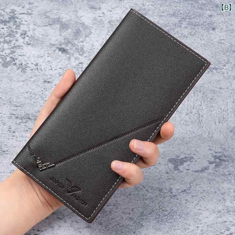 財布 メンズ 男性用 札入れ 二つ折り 薄型 大容量 カード収納 ロングウォレット PU 合成革 ビジネス 通勤 普段使い シンプル 無地 ステッチ 切り替え 軽量 耐摩耗 縦型 スリム 高級感 ブラック コーヒー ブラウン 春夏 3
