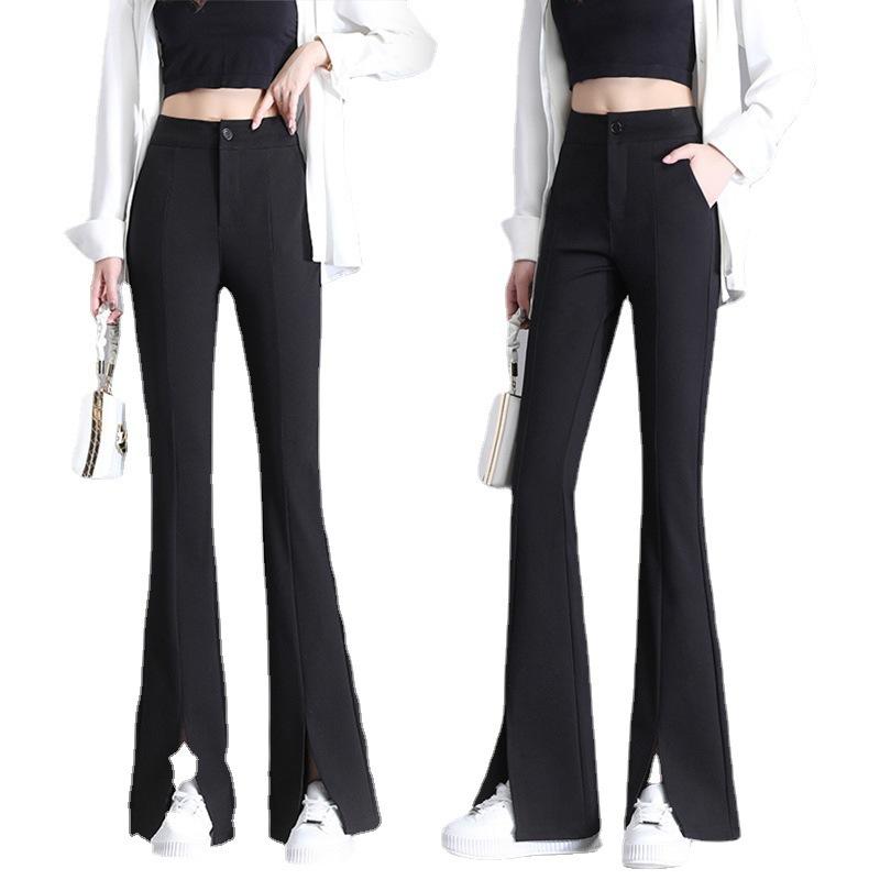 スラックス レディース ハイウエスト 着痩せ ドレープ感 ワイド フレア カジュアル ズボン ロングパンツ ブラック アンクル丈 通勤 事務服 オフィス 秋冬 ストレッチ 伸縮性 脚長効果 美脚 センタープレス 無地 シンプル ボトムス