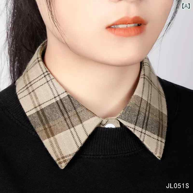 付け襟 レディース 綿 コットン 起毛 格子柄 チェック 秋冬 ブラウス シャツ 重ね着 レイヤード インナ..