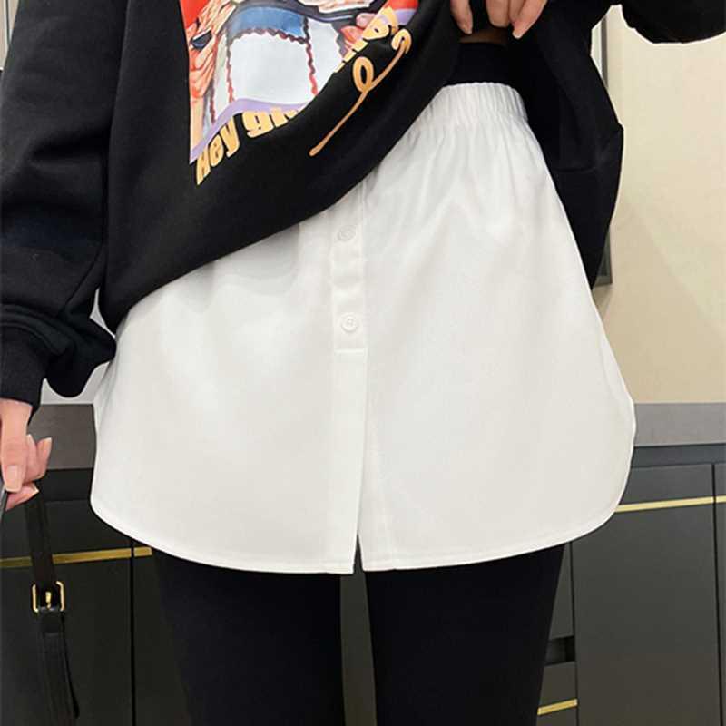 スカート レディース 付け裾 重ね着 レイヤード インナー フェイクヘム ショート丈 体型カバー Tシャツ風 チェック柄 秋冬 暖かい 厚手 伸縮性 綿 ホワイト ブラック ブルー ボタン カジュアル かわいい 普段使い