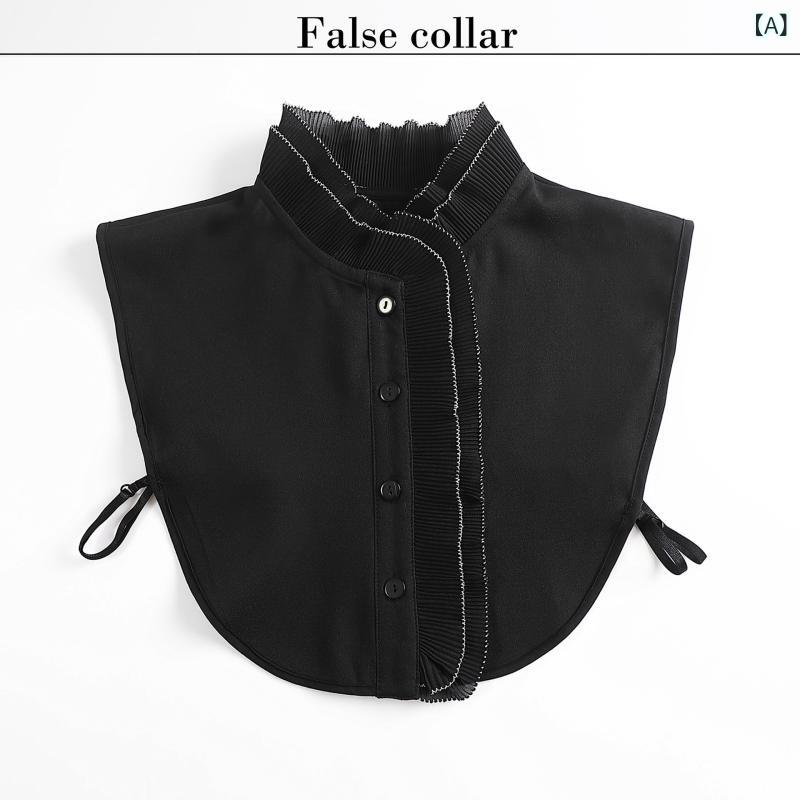 フロントップ楽天市場店の付け襟 レディース 秋冬 シフォン フリル プリーツ シャツスタイル 重ね着 インナー 韓国 花柄 ポリエステル おしゃれ 黒 白 大人 フォーマル カジュアル きれいめ 華やか ブラウス レイヤード ハイネック 高級感｜アングル2