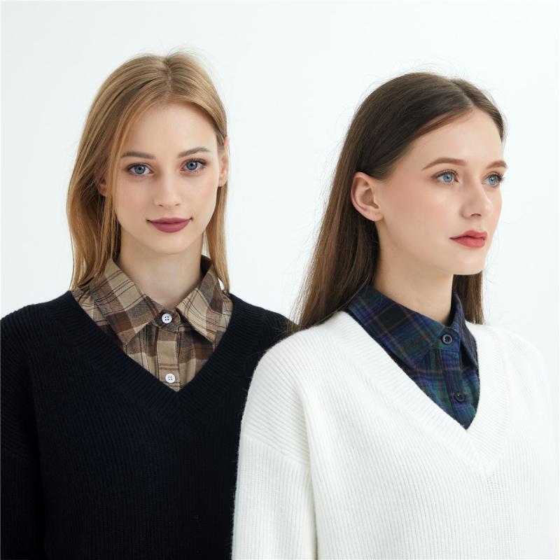 付け襟 レディース 綿 格子柄 ギンガムチェック シャツスタイル ブラウス 角形 丸型 フリル 通勤 オフィス カジュアル 秋冬 おしゃれ ..