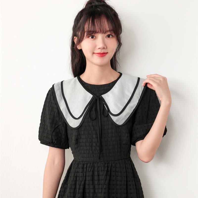 付け襟 レディース ショール ケープ ストール シフォン リボン バイカラー シャツ型 ブラウス風 レイヤード 重ね着 飾り 白 アプリコット 多機能 フォーマル 結婚式 パーティー オールシーズン 透け感 かわいい おしゃれ ボタン