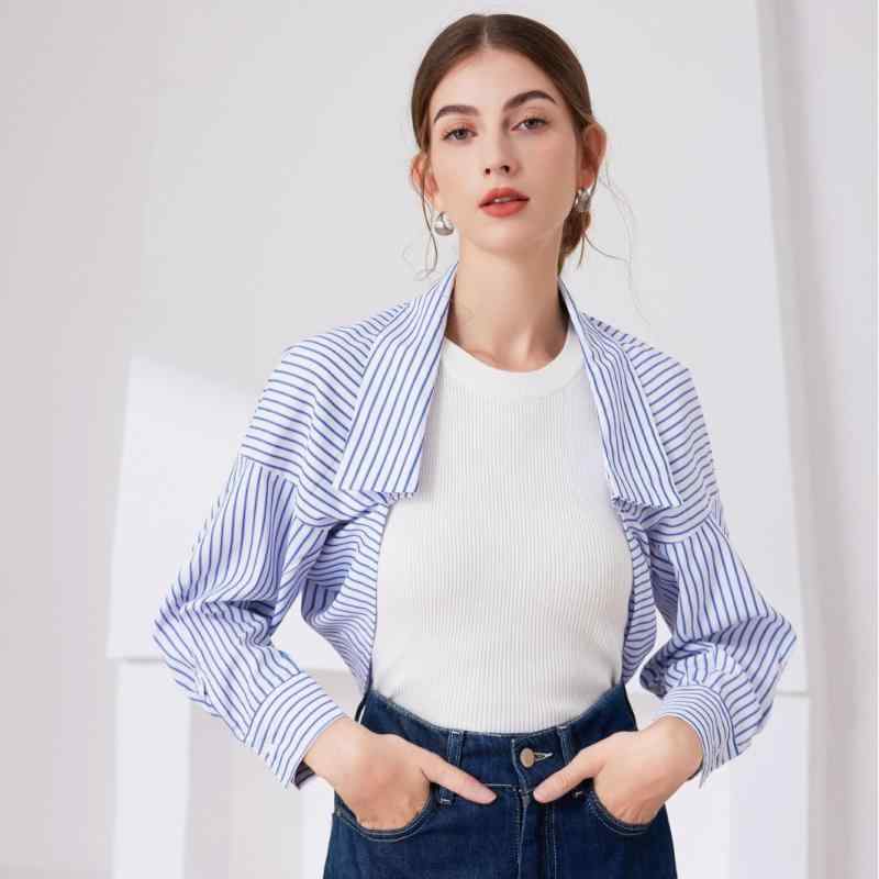 つけ襟 レディース ストライプ ブルー シフォン シャツ風 ショール 肩掛け ボレロ 長袖 ショート丈 日..