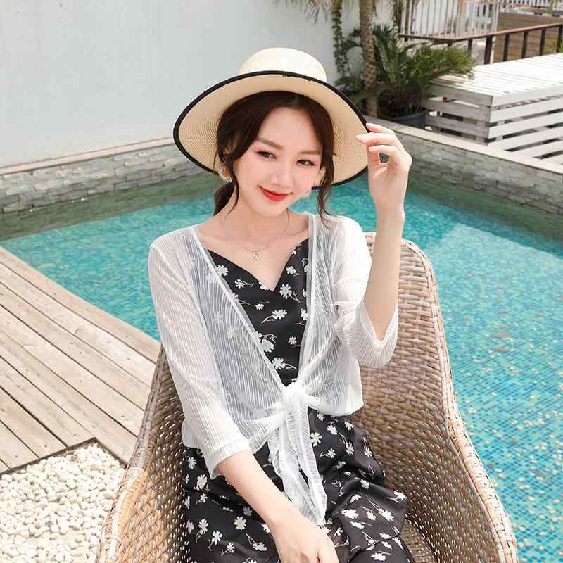 ショール レディース ボレロ カーディガン 羽織り ブラウス トップス シフォン レース メッシュ シースルー シアー素材 ストライプ 薄手 接触冷感 日焼け防止 UVカット 冷房対策 春夏 普段使い お出かけ 上品