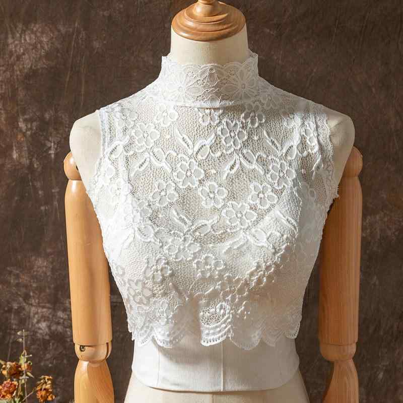 付け襟 レディース つけ襟 レース ハイネック 立ち襟 インナー ブラウス 重ね着 ホワイト ブラック 春夏 ナイロン 透け感 伸縮性 通勤 普段使い お呼ばれ 高級感 かわいい トップス 無地 ノースリーブ