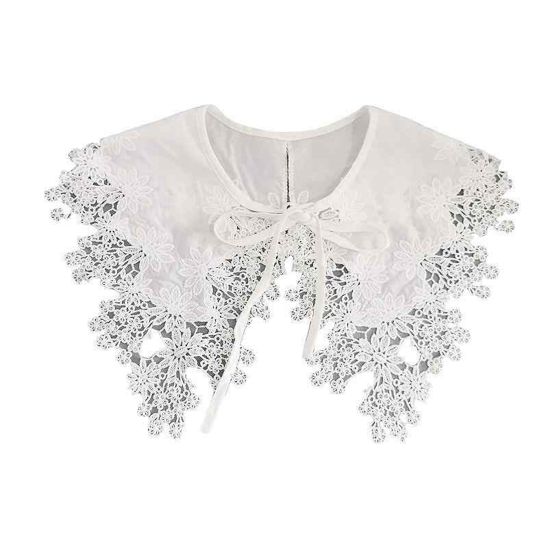 付け襟 レディース ショール ケミカルレース コットン 綿 白 丸首 つけ衿 フェイクカラー 刺繍 カットワーク 春夏 韓国テイスト 大人 かわいい おしゃれ アンティーク調 レトロ クラシック 重ね着 ブラウス インナー 普段使い 通勤 上品 高級感