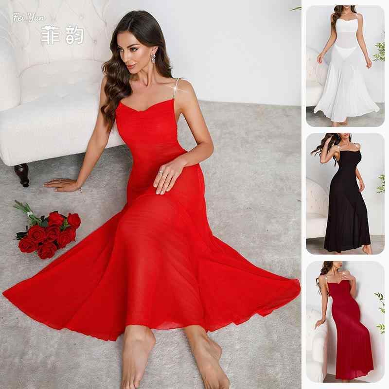 ワンピース レディース ドレス 欧米風 ロング ベビードール ネグリジェ ランジェリー パジャマ キャミソール シースルー メッシュ 透け感 セクシー ストレッチ 部屋着 ルームウェア レッド ホワイト ブラック 春夏