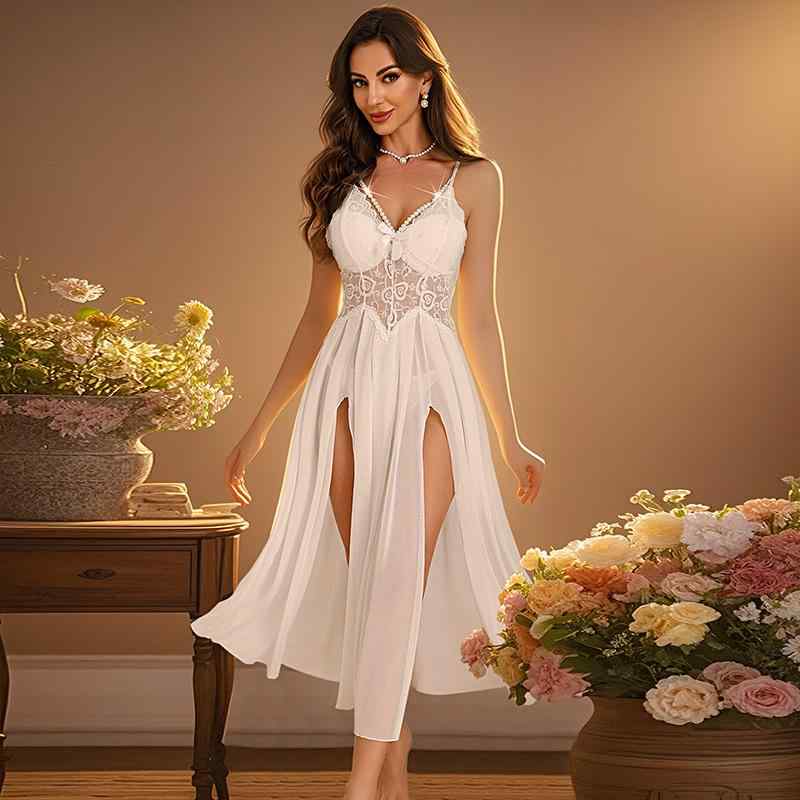 ルームウェア レディース パジャマ スリップ ベビードール ネグリジェ 部屋着 セクシー 透け感 ランジェリー メッシュ レース シースルー あざとかわいい キャミソール ワンピース 通気性 春夏 涼しい 白 黒 赤