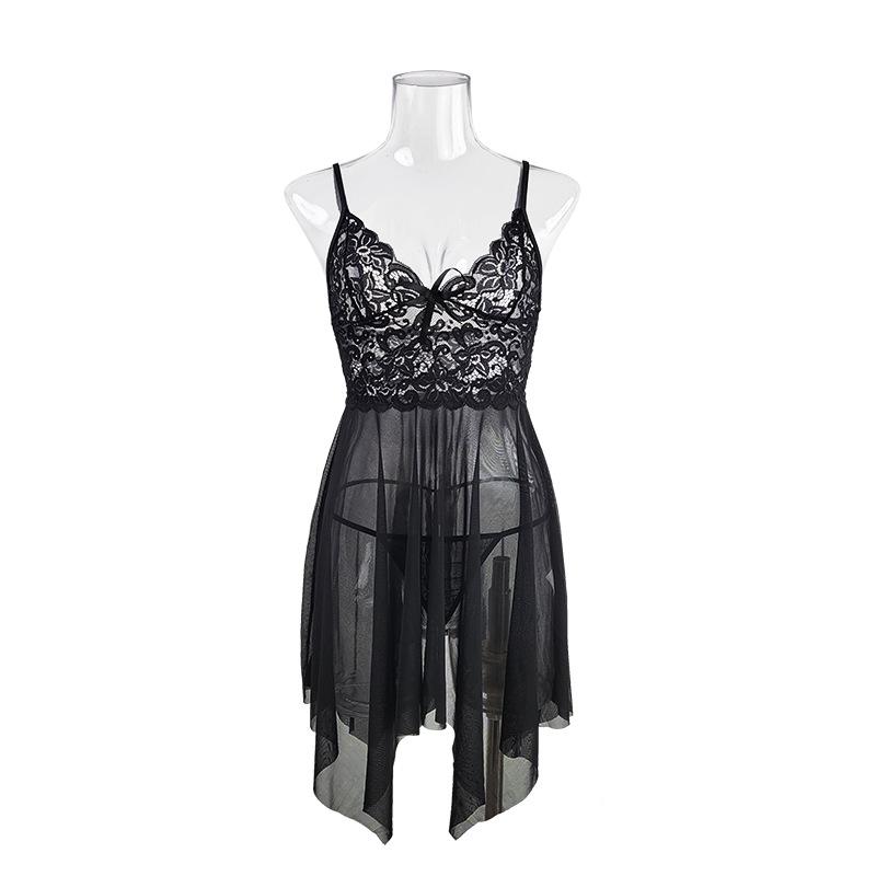 ネグリジェ レディース ルームウェア セクシー ベビードール キャミソール スリップ 透け感 シースルー メッシュ Vネック ノースリーブ レース 高級感 アシンメトリー 部屋着 お泊り 伸縮性 オールシーズン 白 ワインレッド 黒