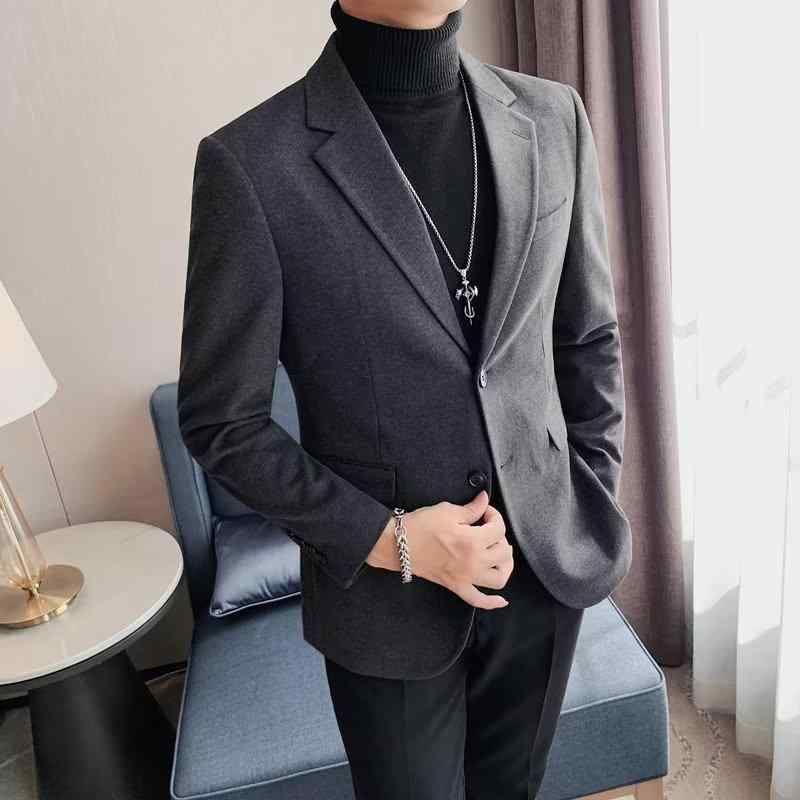 Rakuten - テーラードジャケット メンズ アウター 紳士服 上着 オフィスカジュアル ビジネス 通勤 普段使い ビッグシルエット ゆったり 無地 シンプル 英国風 フェイクウール メルトン 春秋 ボタン ブラック グレー ブラウン 30代