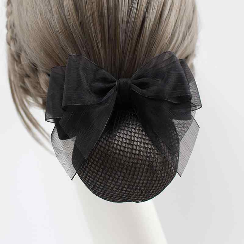 バレッタ レディース シニヨンネット お団子 髪留め リボン ヘアアクセサリー 看護師 接客 事務 フォーマル ブラック ネイビー ベージュ オーガンジー シフォン ハンドメイド 格子柄 高級感 春夏