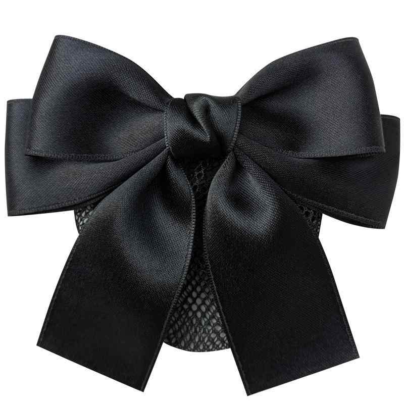 ヘアアクセサリー レディース シニヨンネット バレッタ リボン 髪留め お団子 ナース 事務 接客 シンプル 伸縮性 上品 清楚 高級感 ブラック ネイビー ピンク