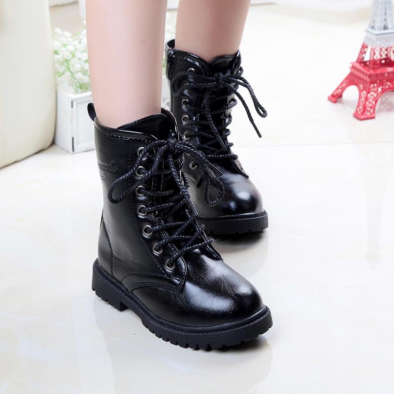 Formal Shoes - ブーツ 男の子 女の子 キッズ ショート丈 秋冬 サイドファスナー 滑り止め 軽量 耐久性 PUレザー 合皮 発表会 通学 カジュアル 黒 ブラック 英国スタイル 韓国 おしゃれ かわいい 裏起毛 防寒 靴
