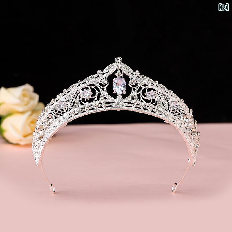 フロントップ楽天市場店のティアラ レディース ウェディング ブライダル 結婚式 パーティー 演奏会 花嫁 アクセサリー ヘッドドレス 髪飾り 王冠 クラウン 豪華 高級感 ジルコニア ラインストーン 合金 電気メッキ加工 水滴 ドロップ 韓国 シルバー ゴールド 華やか｜アングル3