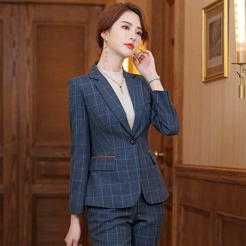 Suits For Job Interviews - テーラードジャケット レディース チェック柄 セットアップ パンツスーツ 長袖 オフィス 通勤 ビジネス 小さいサイズ きれいめ 上品 高級感 春夏 アウター ポリエステル ピンク カーキ ブルー ボタン フォーマル