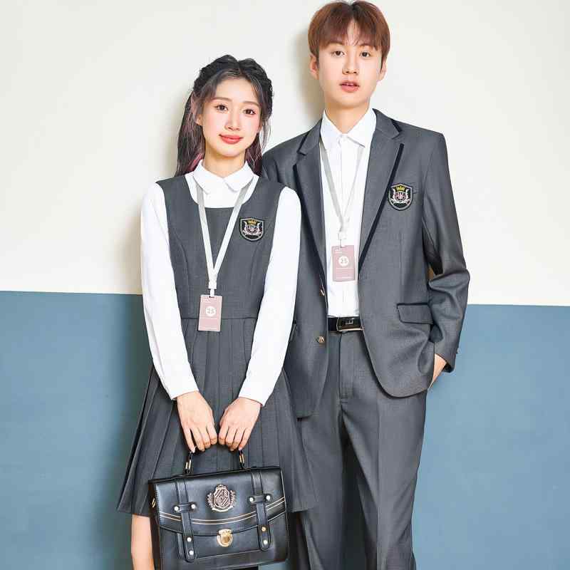 制服 メンズ レディース セットアップ スーツ ビジネス フォーマル 通勤 ワンピース 英国風 秋冬 高級感 トラッド 膝丈 Aライン ハイウエスト 切り替え ポリエステル ボタン ホワイト ネイビー グレー