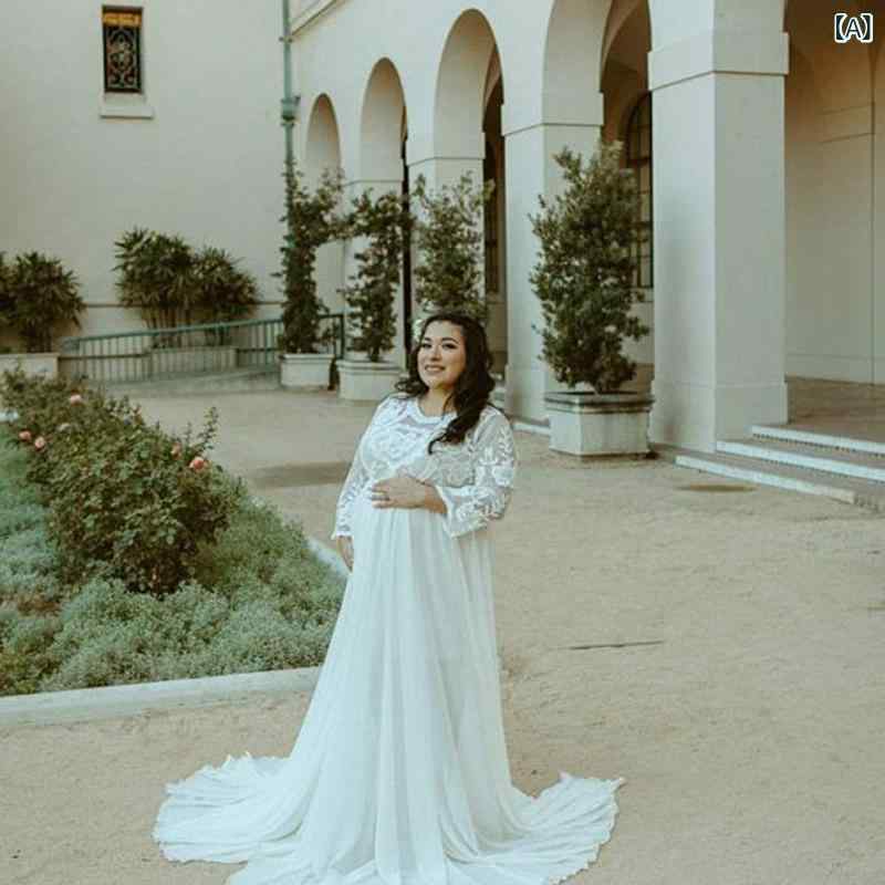 ワンピース レディース マタニティ 妊婦 レース 切り替え シフォン ロング丈 マキ...