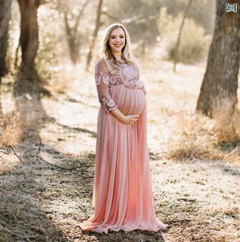 ワンピース レディース マタニティ 妊婦 レース 切り替え シフォン ロング丈 マキ...