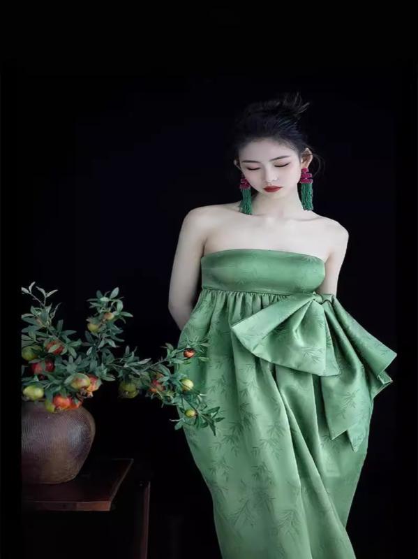 ワンピース マタニティ レディース 撮影用 アニバーサリー スタジオ 衣装 ドレス ベアトップ チューブトップ リボン 高級感 レトロ ヴィンテージ風風 ナチュラル ノースリーブ ロング丈 妊婦服 メモリアル ポートレート ポリエステル 春夏