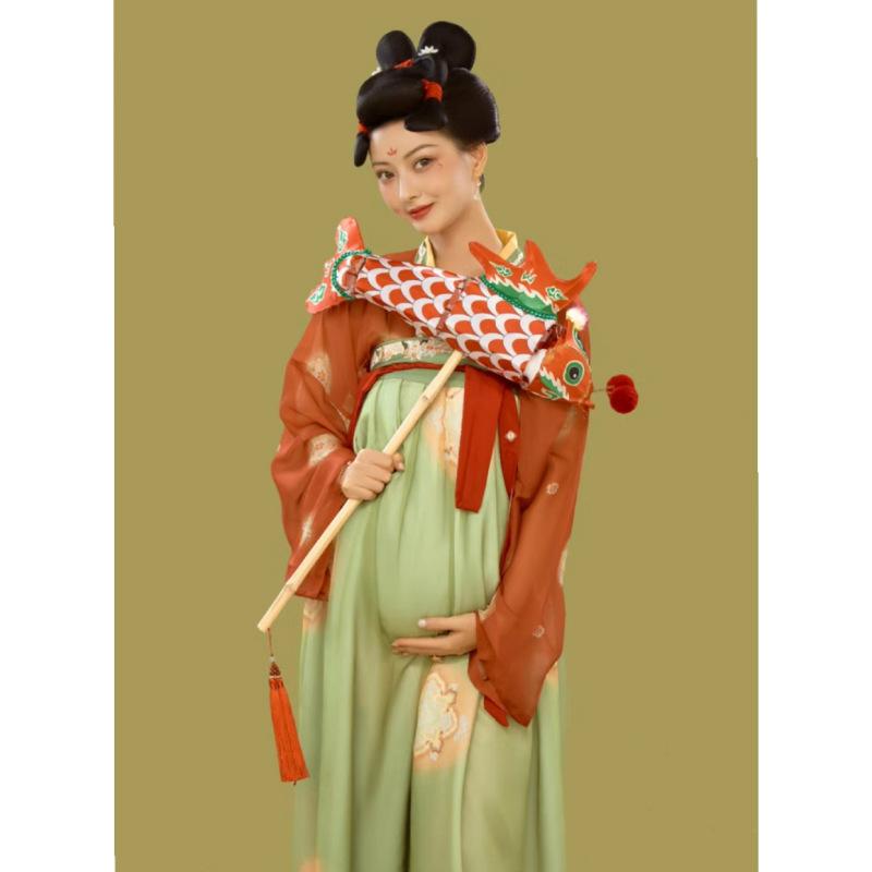 漢服 マタニティー フォト スタジオ 記念撮影 ドレス 民族衣装 宮廷スタイル レトロ 高級感 工筆画 セ..