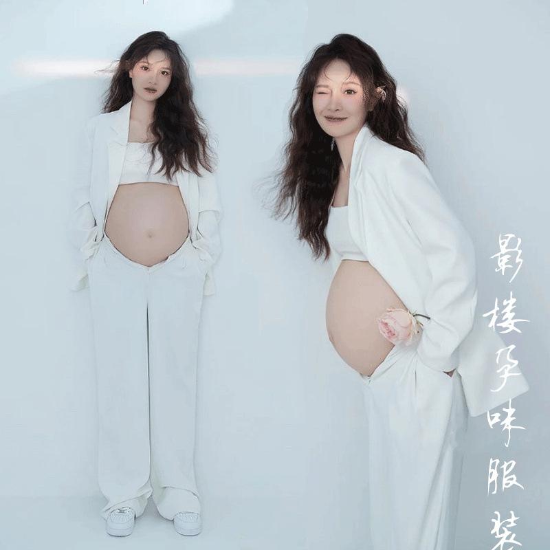 セットアップ レディース マタニティ テーラードジャケット ロングパンツ ホワイト 白 春夏 コットン ..