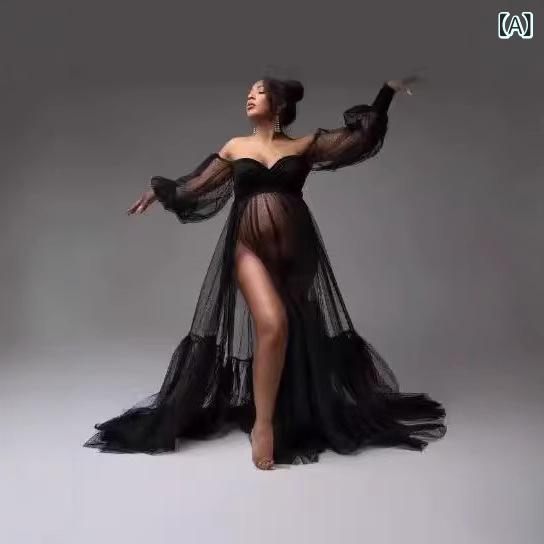 ワンピース レディース マタニティワンピース ルームウェア 長袖 パフスリーブ Vネック ドット柄 水玉..