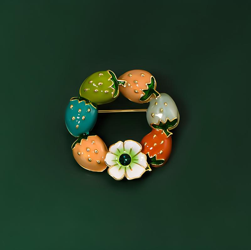 ブローチ レディース かわいい いちご 苺 リース 高級感 上品 華やか フェミニン ...