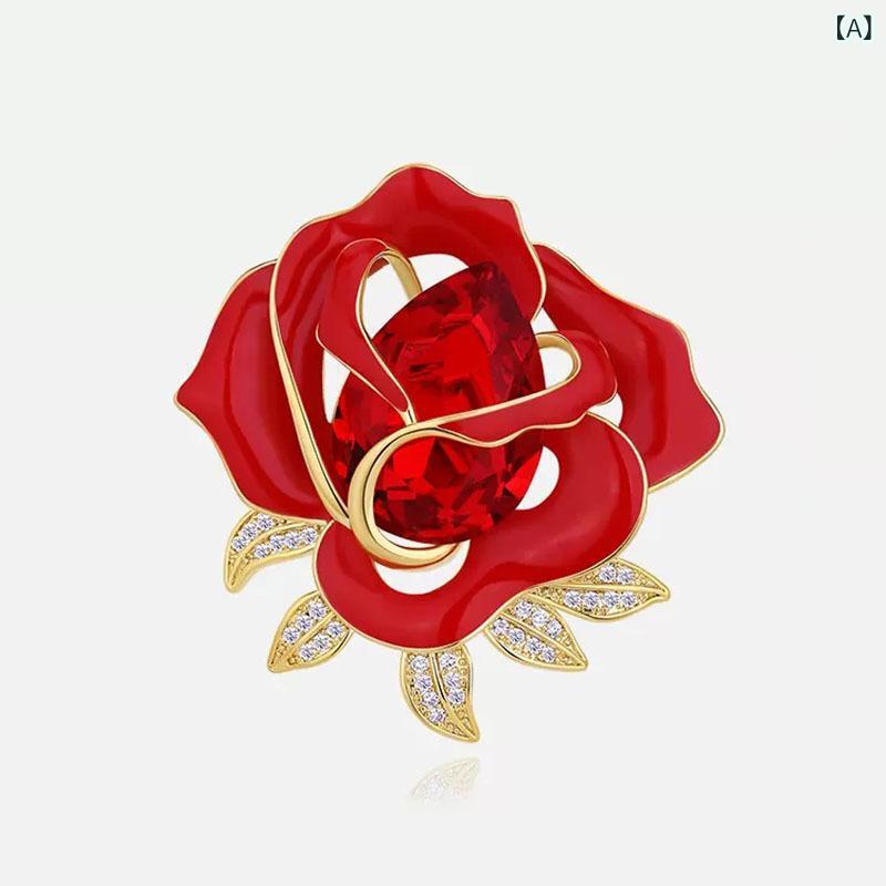 ブローチ レディース 薔薇 バラ ローズ レッド 赤 レトロ 高級感 上品 エレガント ...