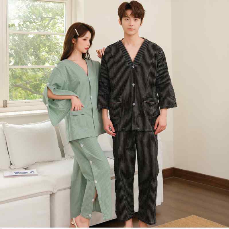 施術着 メンズ レディース 全開 艾灸 マッサージ コットン 前後開き 肩開き 袖開き 裾サイド開き ボタン留め リハビリ 介護 病院 整体 リラックスウェア