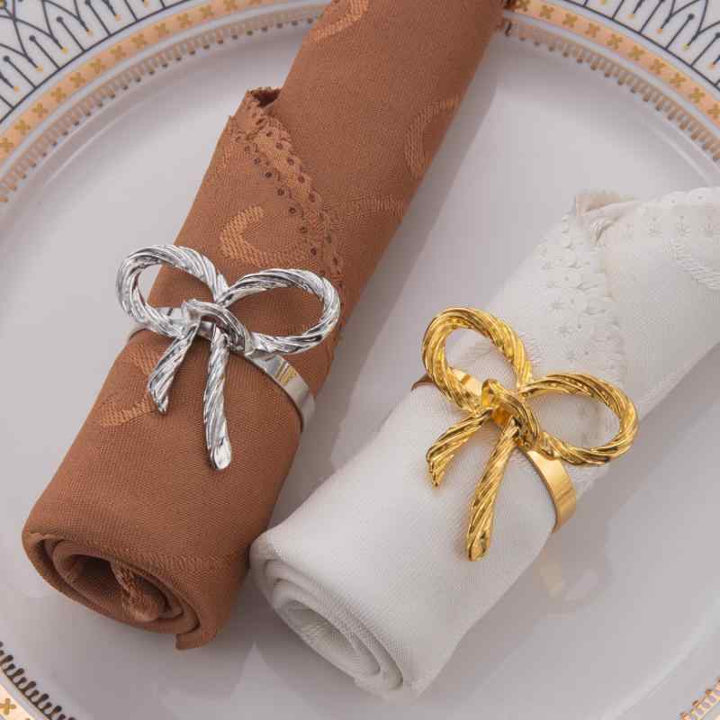 ナプキンリング ホルダー バックル 蝶結び リボン 亜鉛合金 電気メッキ加工 高級感 シンプル モダン 結婚式 披露宴 パーティー テーブルコーディネート 食卓装飾 デコレーション 飾り ゴールド シルバー ローズ