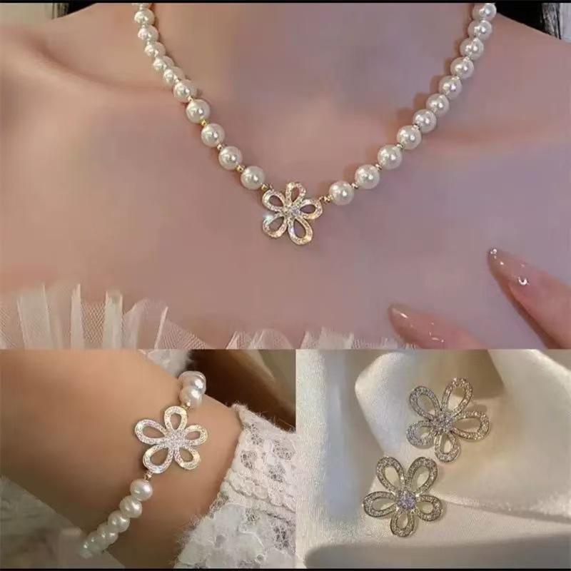 ネックレス ピアス ブレスレット レディース 3点セット フラワーモチーフ 5弁 パー...