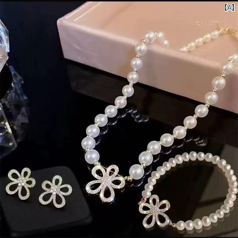 ネックレス ピアス ブレスレット レディース 3点セット フラワーモチーフ 5弁 パー...