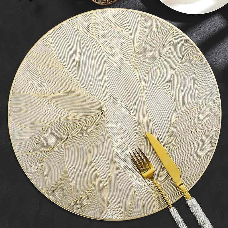 ランチョンマット 高級感 花柄 フラワー 金 銀 ローズゴールド 断熱 防水 撥水 滑り止め PVC 丸型 ラウンド ダイニング インテリア おしゃれ 家庭用 洗える 拭きやすい 華やか レストラン ホテル仕様 モダン 豪華