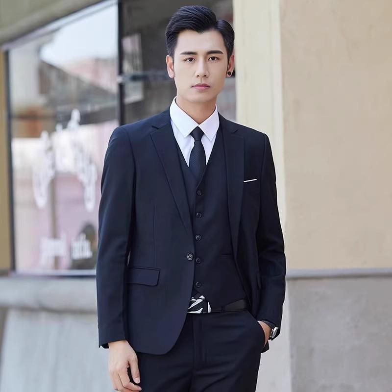 樂天商城 - スーツ メンズ 3点セット 春秋 スリム 細身 ジャケット ベスト パンツ スラックス 長袖 礼服 結婚式 披露宴 二次会 フォーマル 紳士服 ビジネス 無地 ポリエステル 通気性 ボタン ブラック グレー ネイビー 高級感 かっこいい おしゃれ