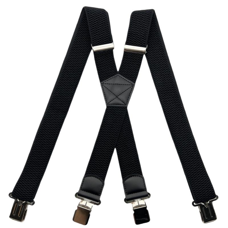 サスペンダー メンズ レディース X型 4クリップ ズボン吊り 吊りバンド レザー 合成革 ビジネス 仕事用 普段使い フォーマル カジュアル 伸縮性 高弾力 調節可能 丈夫 シンプル 無地 太め 黒 コーヒー ワインレッド 春夏 秋冬