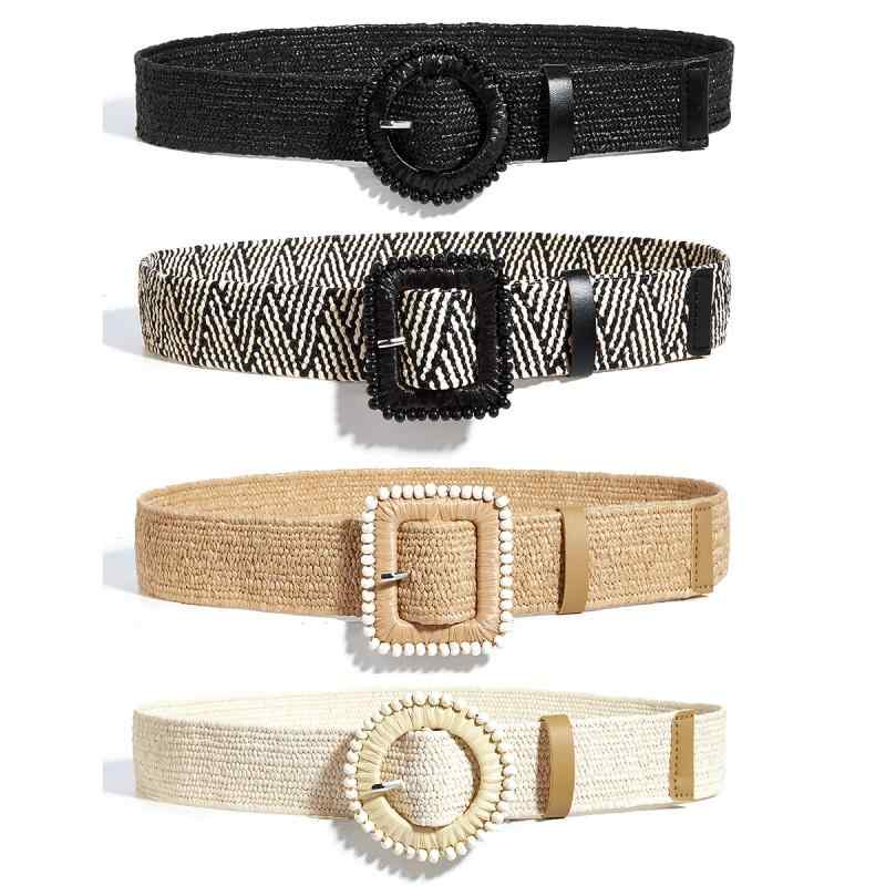 ベルト レディース メッシュベルト 編み込み PPストロー コットンリネン風 ウエストマーク 太ベルト ワンピース チュニック ロングシャツ 春夏 ナチュラル 太め ラウンドバックル ウッドビーズ ブラック ベージュ アイボリー